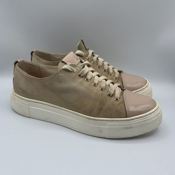 AGL Attilio Giusti Leombruni Shoes - AGL Attilio Giusti Leombruni Low-Top Sneakers Patent-Toe Suede Beige Size 39.5